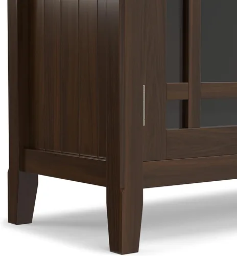 Vista 9 de SIMPLIHOME Bedford - Aparador de madera maciza de 62 pulgadas de ancho en marrón moreno Aparador de buffet de transición con puertas de vidrio
