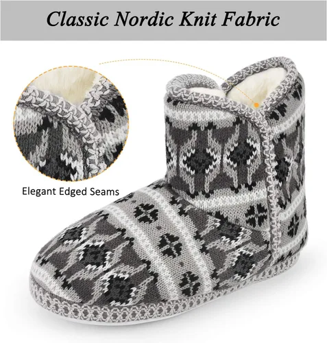 Vista 3 de DL Pantuflas tipo botín para mujer, de punto trenzado, lindas, de felpa de espuma viscoelástica, para interiores y botas de invierno