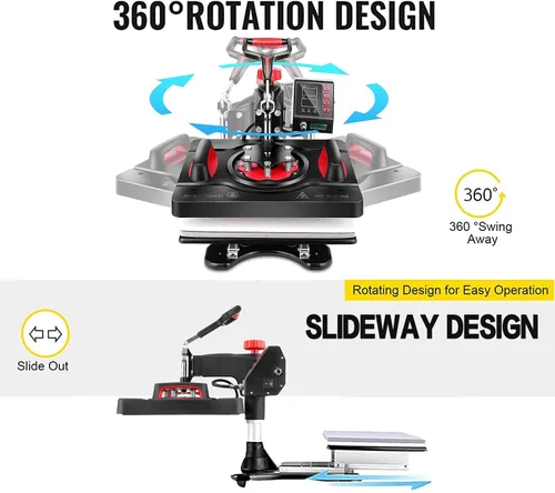 Vista 3 de WHUBEFY Máquina de prensa de calor mejorada para camisas de 15 x 12 pulgadas, máquina de prensa de camisetas de 360 grados, máquina de sublimación