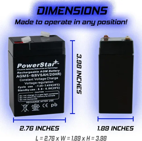 Vista 4 de PowerStar Paquete de 2 - Batería 6V 6 voltios SLA VRLA recargable 4, 4.5,5 AH batería