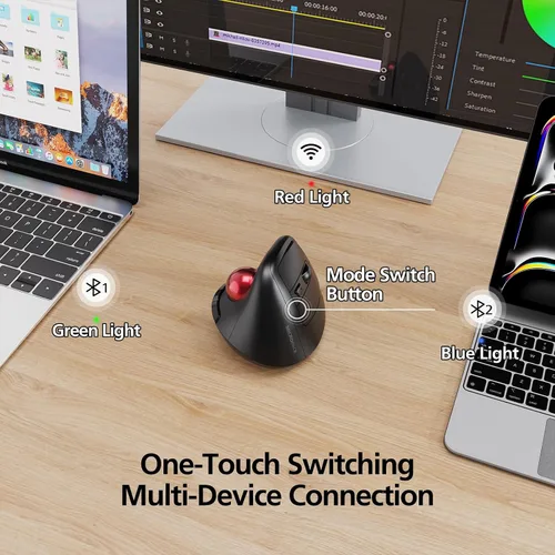 Vista 4 de MicroPack Ratón inalámbrico ergonómico con Trackball y 5 DPI ajustables, fácil control del pulgar, seguimiento preciso y suave. Ratón Bluetooth