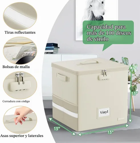 Vista 3 de DocSafe Fireproof Vinyl Record Storage Box with Lock, Beige, 13"x13"x13