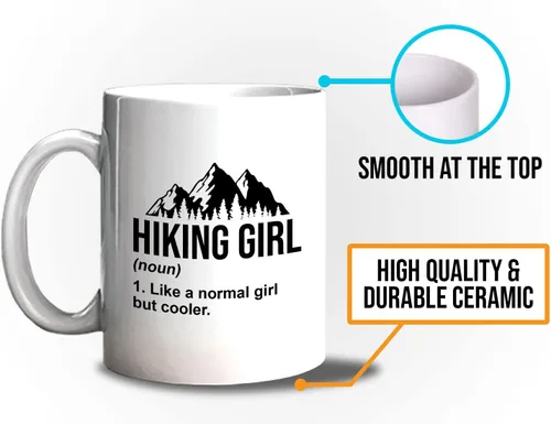Vista 5 de Taza de café de senderismo de 11 oz color blanco – Senderismo Chica – Senderismo Backpacker Backpacker Mountain Boardwalks Mochilero Camping