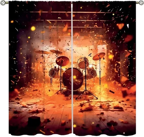 Vista 41 de Cortinas de música rock para adolescentes, tratamiento de ventana de guitarra electrónica para dormitorio, sala de estar, cortinas de ventana