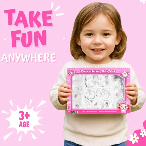 Vista 6 de Juego de té de cerámica de porcelana en miniatura floral de 17 piezas, juego de simulación para niños, juego de cocina pequeño, muñeca divertida