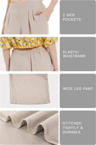 Vista 4 de Pantalones de lino drapeados para mujer, pantalones de pierna ancha de verano, tela compacta con bolsillos