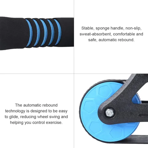 Vista 2 de Springback Wheels - Rodillo para ejercitador abdominal azul silencioso, equipo de fitness para gimnasio en casa, entrenamiento de fuerza de núcleo