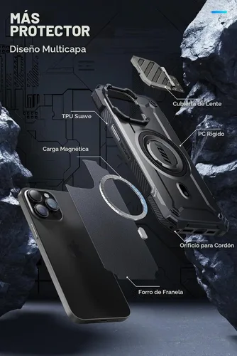 Vista 7 de SUPCASE Funda para iPhone 15 Pro (6.1 pulgadas) con soporte para cámara Compatible con MagSafe, protección contra caídas de grado militar Negro