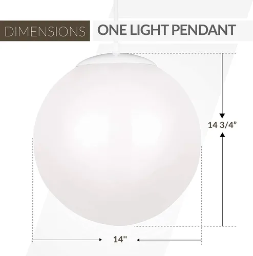 Vista 2 de Sea Gull Lighting 6024-15 Leo Globe colgante colgante moderno accesorio, uno - luz, blanco Damp-Rated Glass Globe Pendant, Kitchen Island
