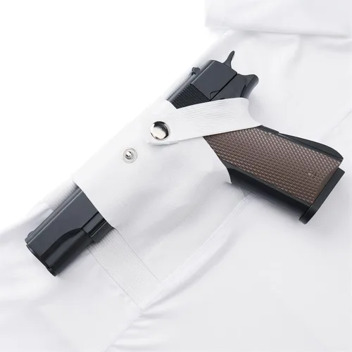 Vista 4 de LIBOSHENG Holster Camisa Hombres Oculto Llevar Compresión CCW Cuello Redondo Apretado Transpirable, Blanco