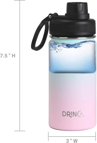 Vista 6 de Drinco - Botella de agua de acero inoxidable con boquilla, tapa aislada al vacío, botella de agua de doble pared, de boca ancha
