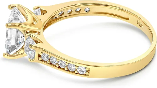 Vista 3 de Ioka - Anillo de compromiso de oro macizo de 14 quilates con circonita cúbica de 3 piedras y corte princesa para mujer Anillo de boda para mujer