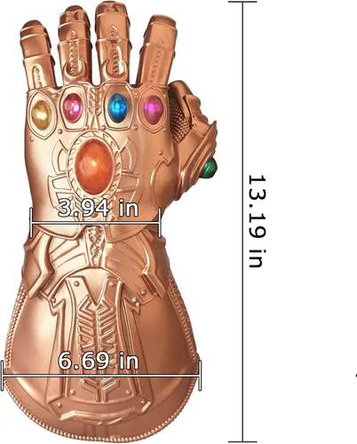 Vista 3 de ZealBoom Infinity War Thanos Guantelete para adulto guante con luz LED accesorios para disfraz de cosplay dorado 134 x 59in Metálico