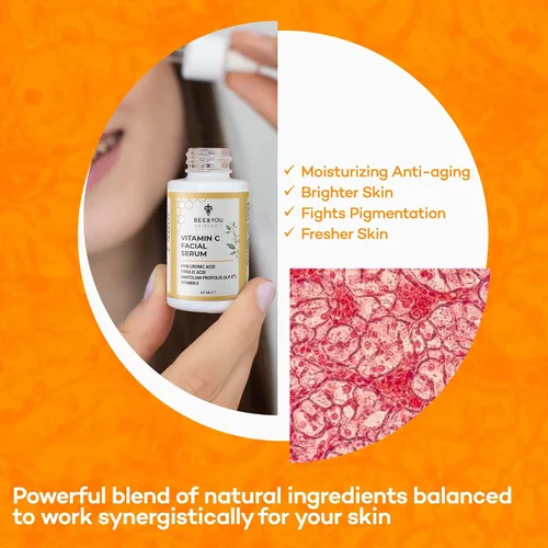 Vista 4 de Bee and You - Suero facial con vitamina C Hidratante antienvejecimiento, reduce la apariencia de manchas oscuras, iluminador de piel brillante