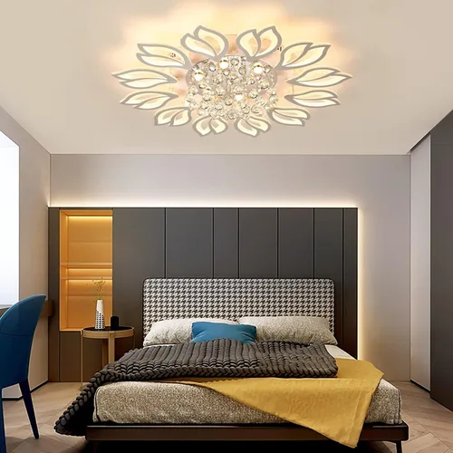 Vista 2 de Tioolo Lámpara de techo moderna, lámpara de techo LED regulable, lámpara de araña en forma de flor de 12 cabezales con control remoto, accesorio