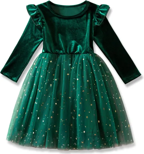 Vista 2 de TTYAOVO - Vestido de manga larga para cumpleaños, con falda tutú, para niñas pequeñas