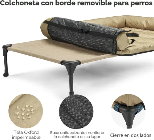Vista 4 de Veehoo Cama Elevada Refrescante para Perro Añade Cojín Bolster Extraíble Impermeable Alfombrilla, Cuna Elevada para Mascotas con Malla Teslin