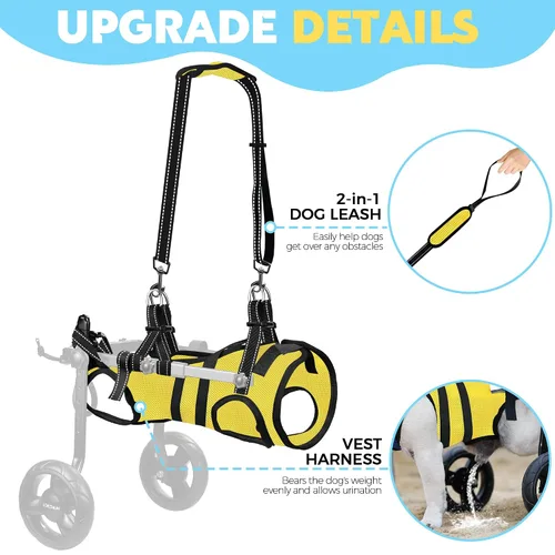 Vista 5 de Arnés de repuesto para silla de ruedas para perros pequeños, chaleco ajustable para silla de ruedas para soporte de patas traseras, se adapta a