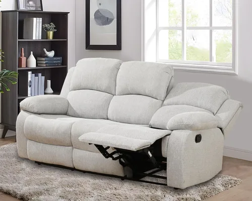 Vista 19 de Juego de sofá reclinable manual para sala de estar, juego de muebles de 3 piezas, sofá reclinable de tela Courduroy y dos sillas con mesa Azul