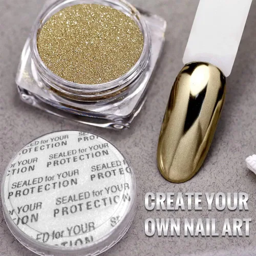 Vista 4 de Polvo de uñas cromado dorado y plateado – 4 tarros de sirena con purpurina efecto espejo brillante Aurora polvo para mujeres y niñas regalos
