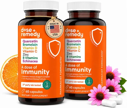 Vista 9 de Una dosis de quercetina de inmunidad con vitamina C y zinc, vitamina D, 500 mg de quercetina bromelina con equinácea y vitaminas B, suplemento