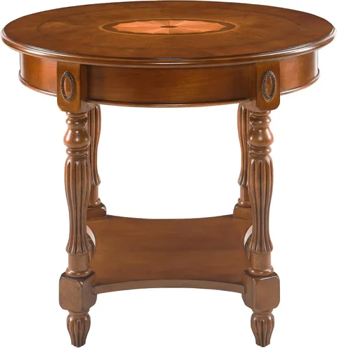 Vista 6 de PADMA HOUSE Mesa auxiliar ovalada de madera tradicional con cajón, mesa auxiliar de sofá para sala de estar con acabado de cera de abeja con estante