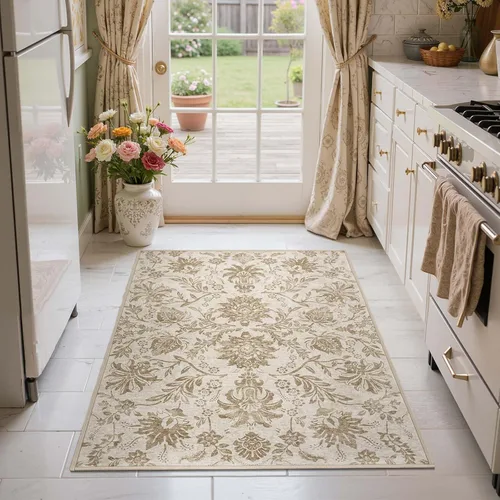 Vista 415 de jinchan Lima - Alfombra simétrica floral geométrica lavable, alfombra de entrada de medio círculo de 2 x 3, alfombra de media luna, suave y Azul