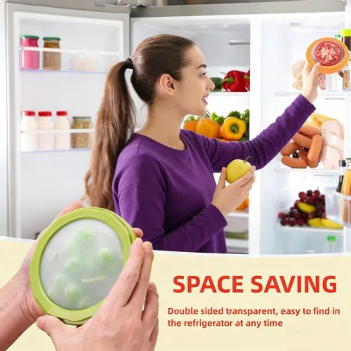 Vista 5 de Almacenamiento de aguacate y cebolla, juego de 4 recipientes reutilizables de silicona de doble cara para almacenamiento de alimentos para cápsulas