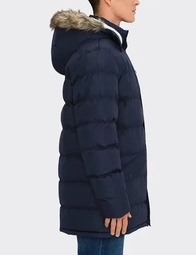 Vista 4 de Abrigos largos de invierno para hombre, cálidos, resistentes al agua, inflados, con capucha, cortavientos, aislados, chaquetas acolchadas Azul