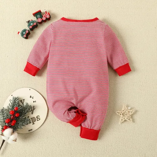 Vista 7 de TBUIALL Mameluco de Navidad de manga larga para niños y niñas, estampado de ciervos a rayas, para otoño