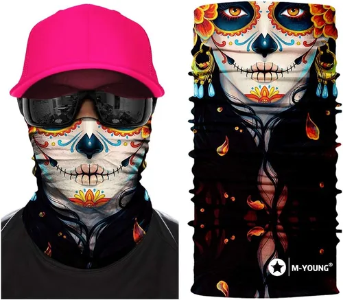 Vista 15 de Máscara de calavera, pañuelo para el cuello, gorro, bufanda mágica, diadema para protección de polvo, sol y viento My002