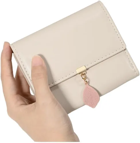 Vista 60 de UTO - Cartera pequeña RFID de piel sintética con dije de hoja, cierre de cremallera y tarjetero.