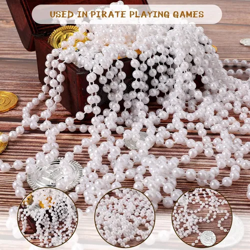 Vista 5 de Paquete de 36 collares largos de perlas falsas, joyería de disfraz a granel para mujer, perlas blancas de los años 20, collar con cuentas de perlas