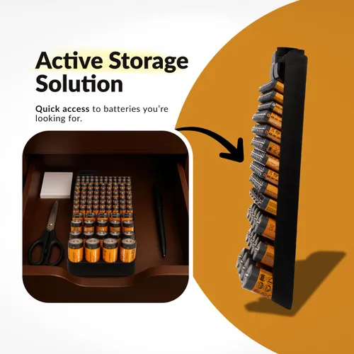 Vista 4 de Bee Neat Organizador de baterías colgante con probador - Caja de almacenamiento de batería para pared o cajón - Diseño de ranura inclinada nuevo