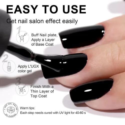 Vista 3 de L'UGX Esmalte de Uñas en Gel Negro Navideño 15ML (0.5 onzas líquidas) Removible Colores de Gel UV para Arte de Uñas Manicura y Pedicura DIY en Casa