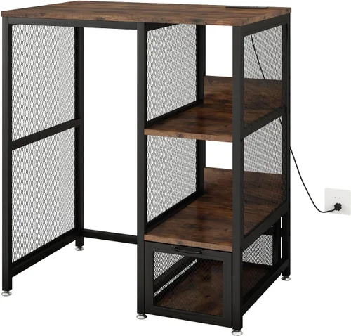 Vista 10 de METYERRY Estante para hornear de cocina con toma de corriente, soporte para microondas con cajón, mini soporte para refrigerador con estantes Negro