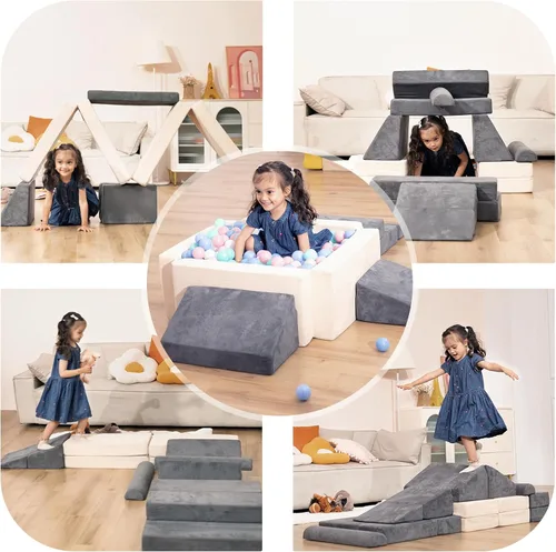 Vista 5 de Sofá para niños pequeños, sofá para bebés, sofá modular de juegos para niños, sofá de escalada de espuma convertible para niños pequeños, bloques