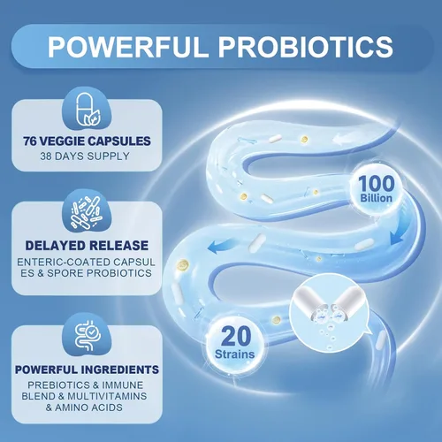 Vista 2 de Probióticos para mujeres y hombres para la salud digestiva con 100 mil millones de UFC, probióticos para mujeres y hombres para apoyo inmunológico