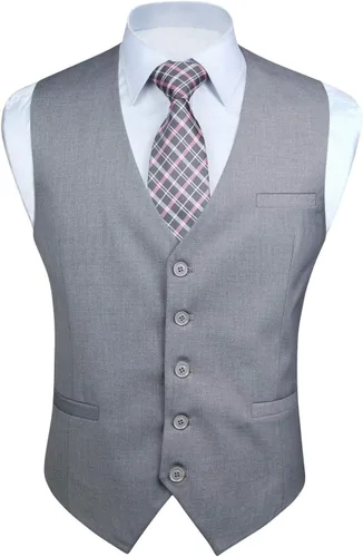 Vista 13 de HISDERN Vest 101 - Chaleco de traje ajustado para hombre con 3 bolsillos para negocios, formal, boda, baile de graduación y esmoquin casual a1-Negro