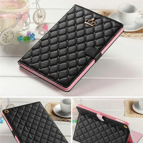 Vista 3 de Funda Linda con Corona para iPad Mini 7 (A17 Pro) 2024/Mini 6 2021, Cuero PU Brillante con Diamantes, Función Automática de Encendido/Apagar