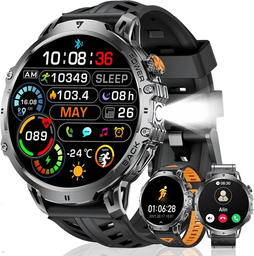 Vista 11 de Relojes inteligentes para hombres con llamadas Bluetooth, pantalla HD de 1.85 pulgadas, resistente rastreador de actividad militar con monitor
