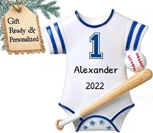 Vista 8 de Adorno de Navidad de béisbol personalizado Recuerdo deportivo personalizado con nombre y año Decoración de árbol de vacaciones de béisbol hecha