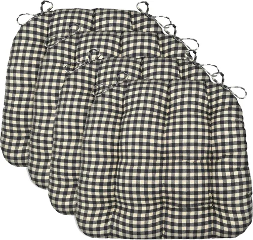 Vista 109 de Barnett Home Decor Ticking Stripe Berlin Blue - Almohadilla para silla de comedor con lazos, tamaño mediano 18, relleno de espuma de látex, lavable