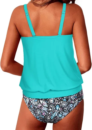 Vista 2 de Yonique - Trajes de baño tipo blusón, estilo tankini y de dos piezas, para mujer, diseño modesto y con ajuste holgado