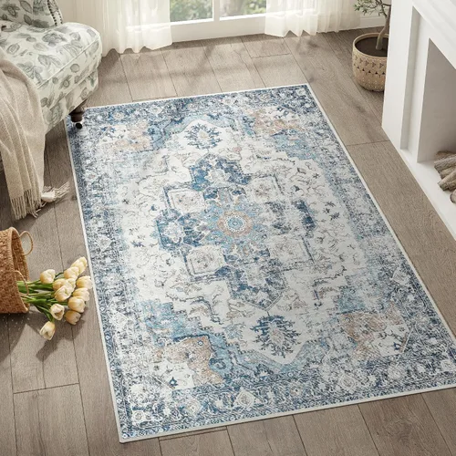 Vista 114 de jinchan Alfombra de Área 2x3 pies Alfombra Vintage de Entrada Lavable Bohemia Tapete Interior para Puerta Medallón Floral Tapete Pequeño para Puerta