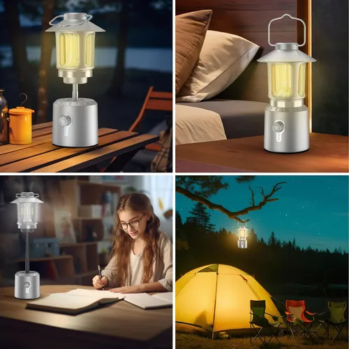 Vista 8 de Linterna LED retro clásica para campamento, linterna vintage recargable sin atenuación continua, 3 modos de luz (2000 K-6500 K), banco de energía