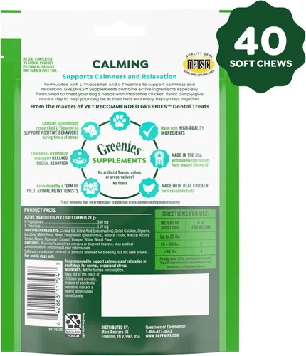 Vista 2 de Greenies Suplementos masticables calmantes para perros sabor a pollo, 7.3 oz. Contenedor de 40