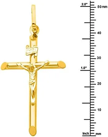 Vista 3 de The World Jewelry Center Colgante de cruz de crucifijo de oro amarillo de 14 quilates con collar de cadena de trigo cuadrado trenzado de 0.039in, Oro