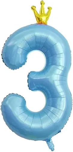 Vista 4 de Globos azules de 40 pulgadas con corona unida número 2, globos de segundo cumpleaños para decoraciones de fiesta de cumpleaños. (2)