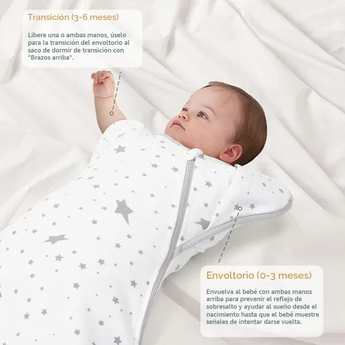 Vista 4 de Saco de dormir para bebé de algodón orgánico swaddles 3-6 meses recién Lucky Star